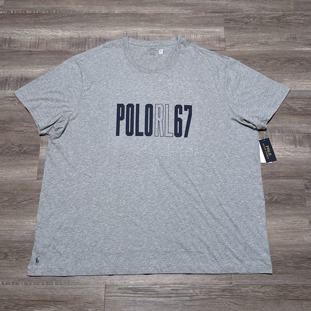 Polo Ralph Lauren Gray RL 67 Short Sleeve Tee Shirt Men's Size 4XB 4XL Big NEW